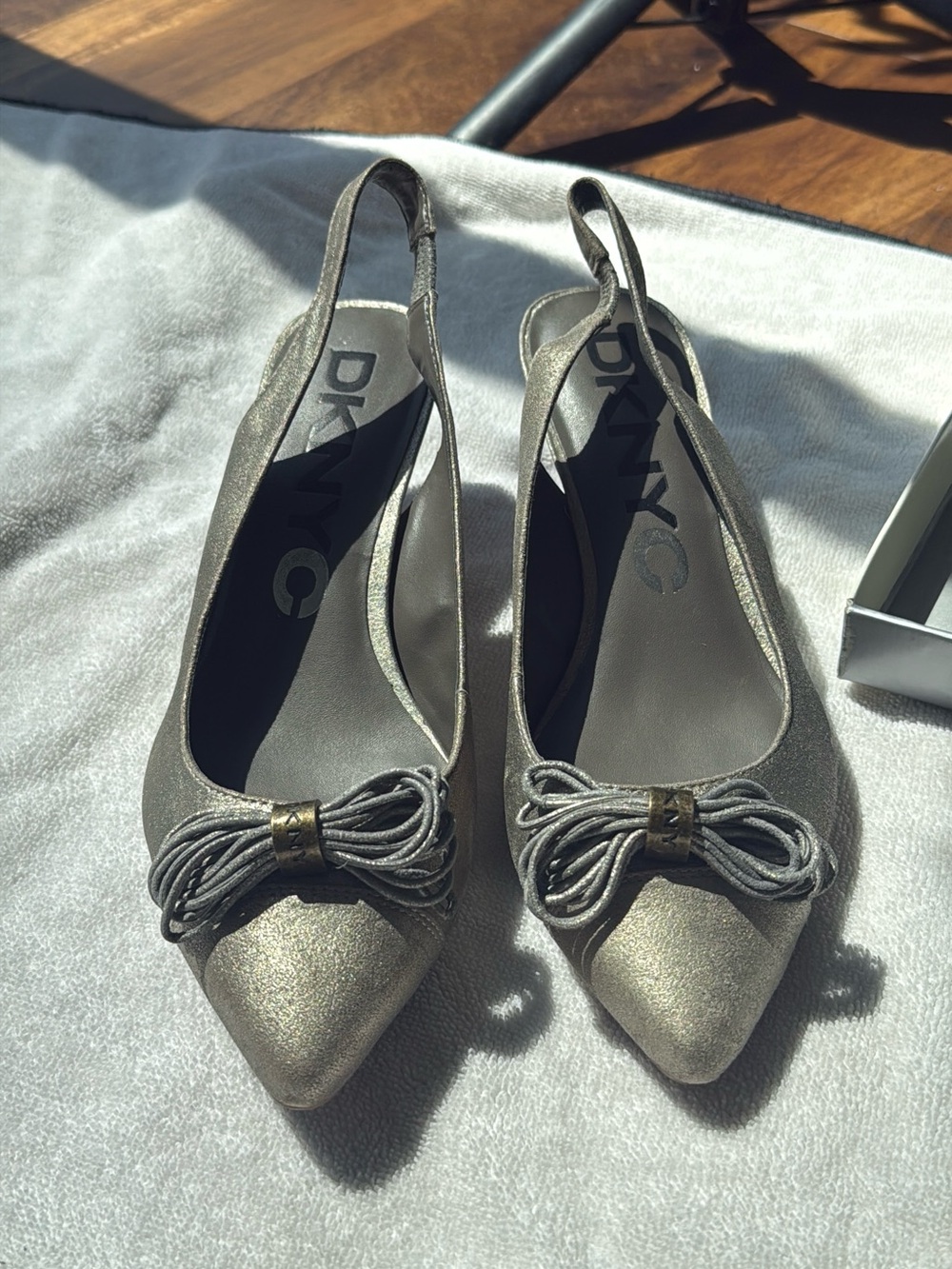 DKNY Women's Metallic Taupe Pointed-Toe Slingback Flats